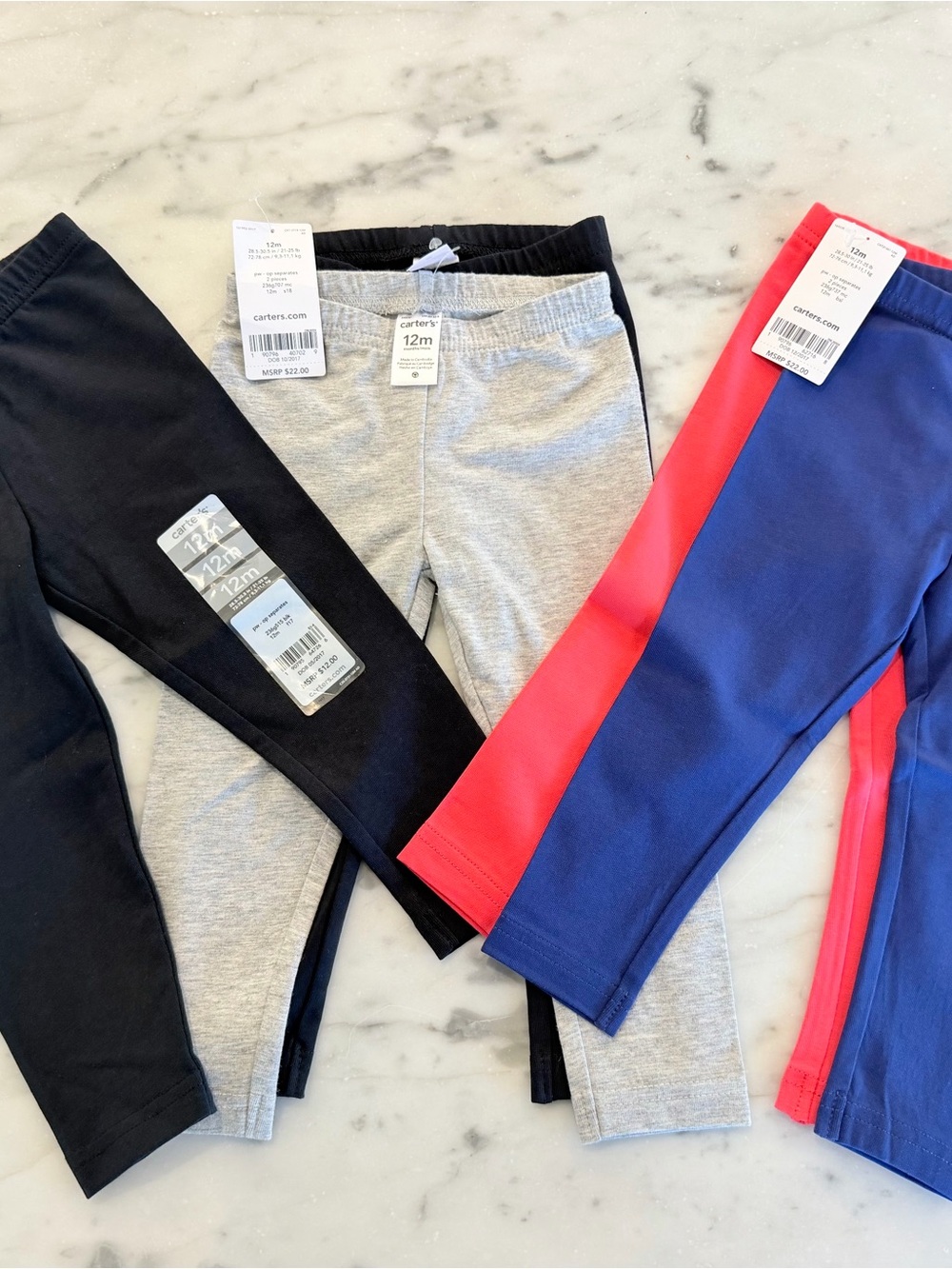 5 Pair of NWT Carter’s Girls' Leggings - Black, Gray, Blue & Coral Pink